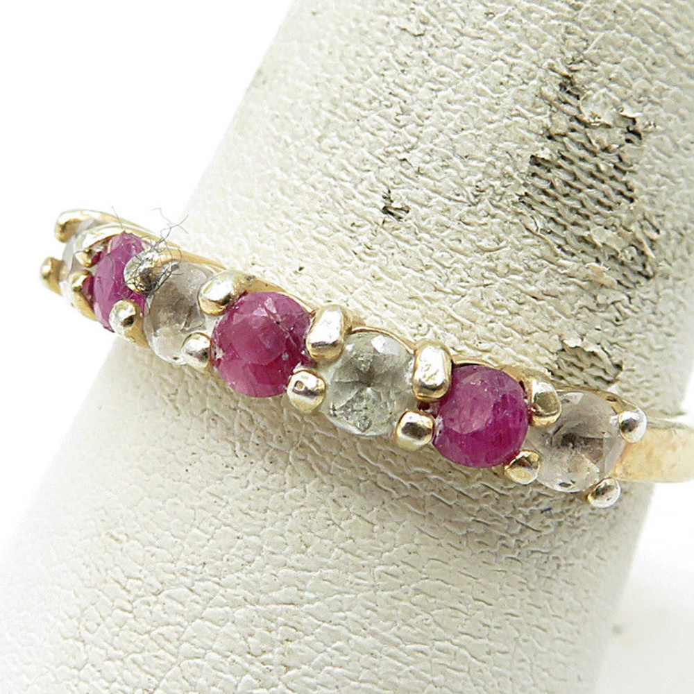 18K Gold & 925 Silver Ruby White Topaz Band Ring 9